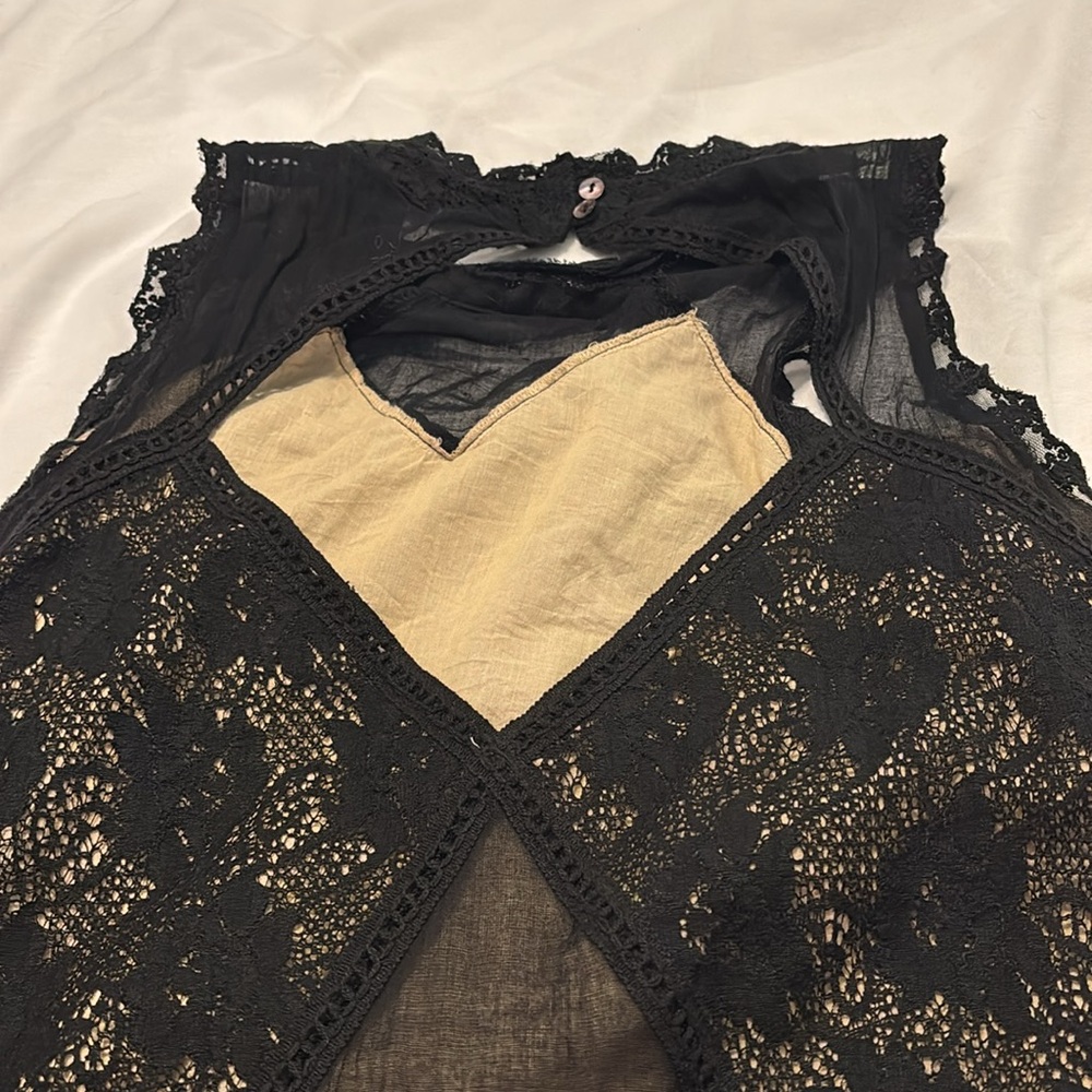 Free People Angel lace black babydoll dress SZ SM lined dark whimsy fairy boho - Picture 14 of 16